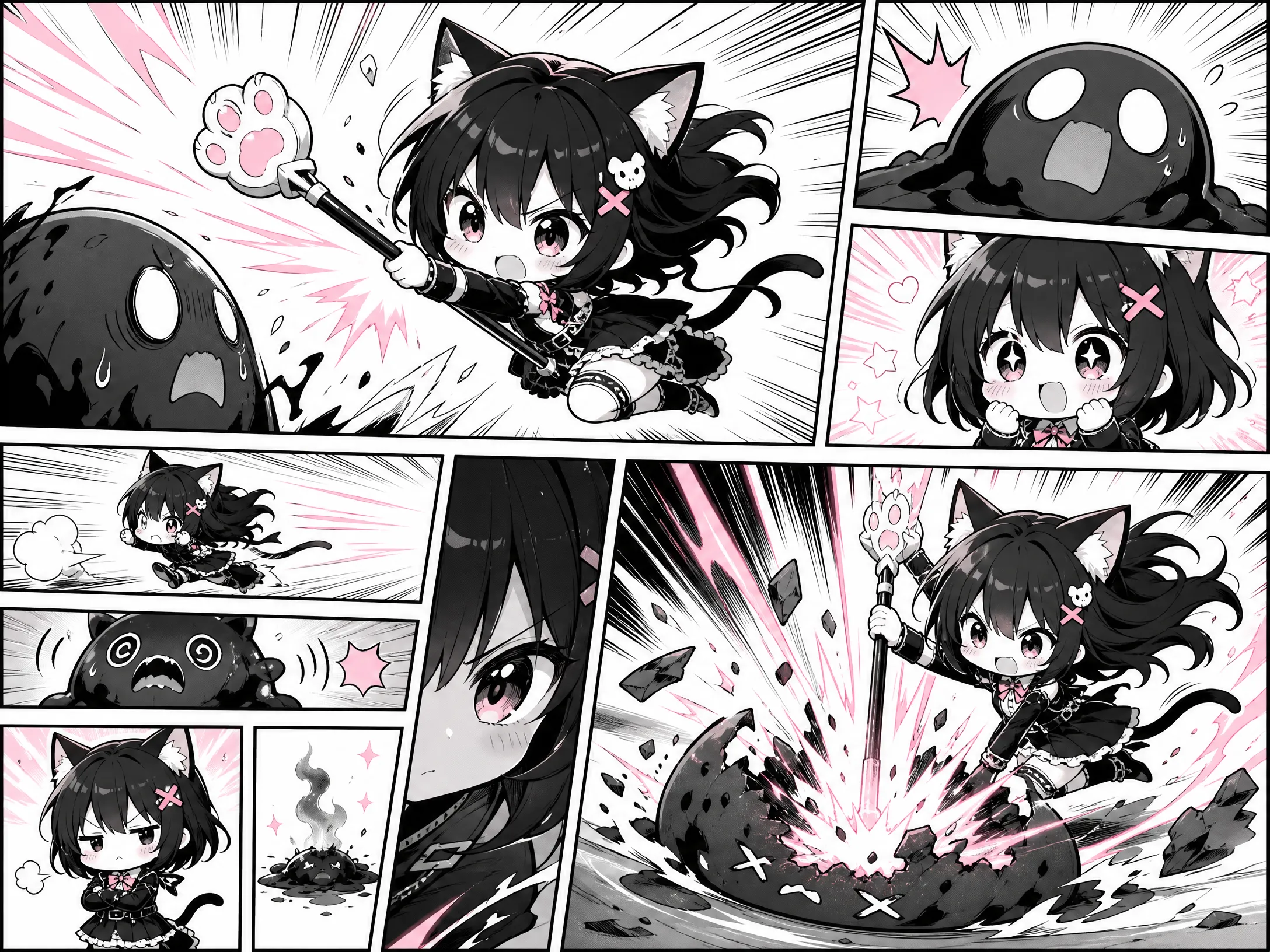 同人漫画猫耳少女战记展示Q版战斗场景